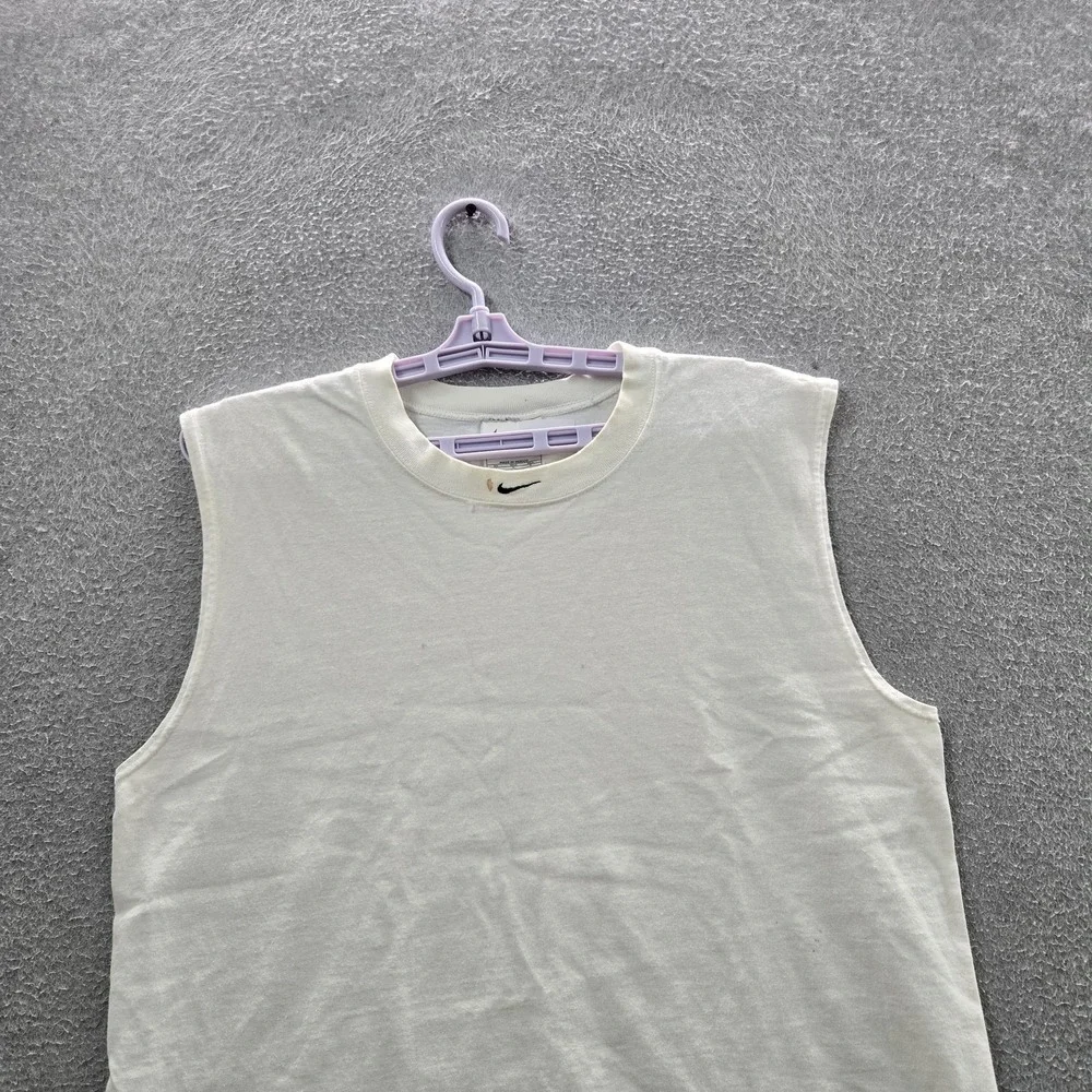 VINTAGE Nike Men Tank M White Sleeveless Basketball Center Swoosh Logo READ